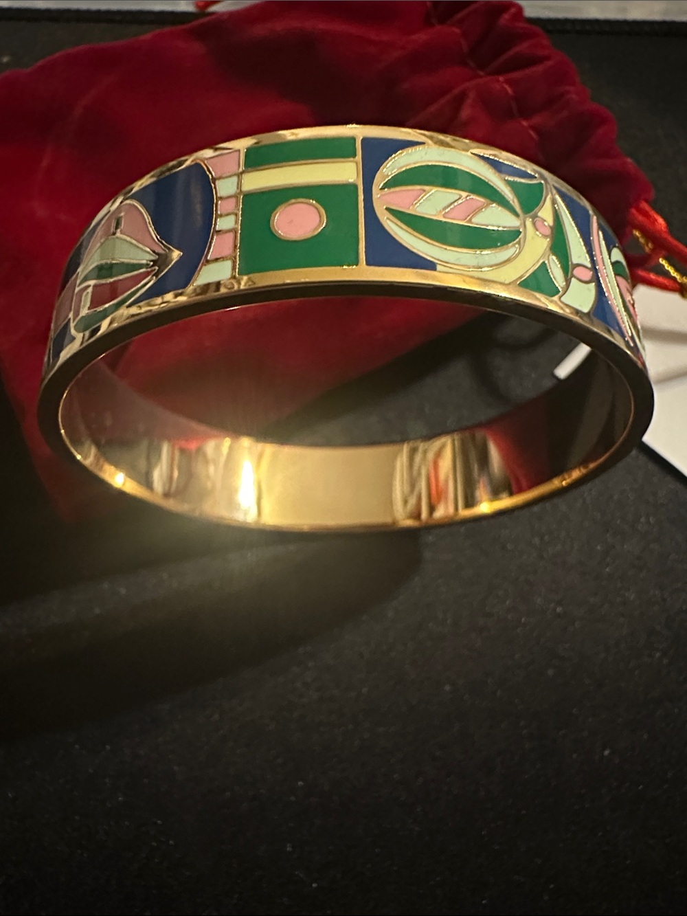 Gold-Tone Enamel Bangle Bracelet in Green, Blue & Pink
#47